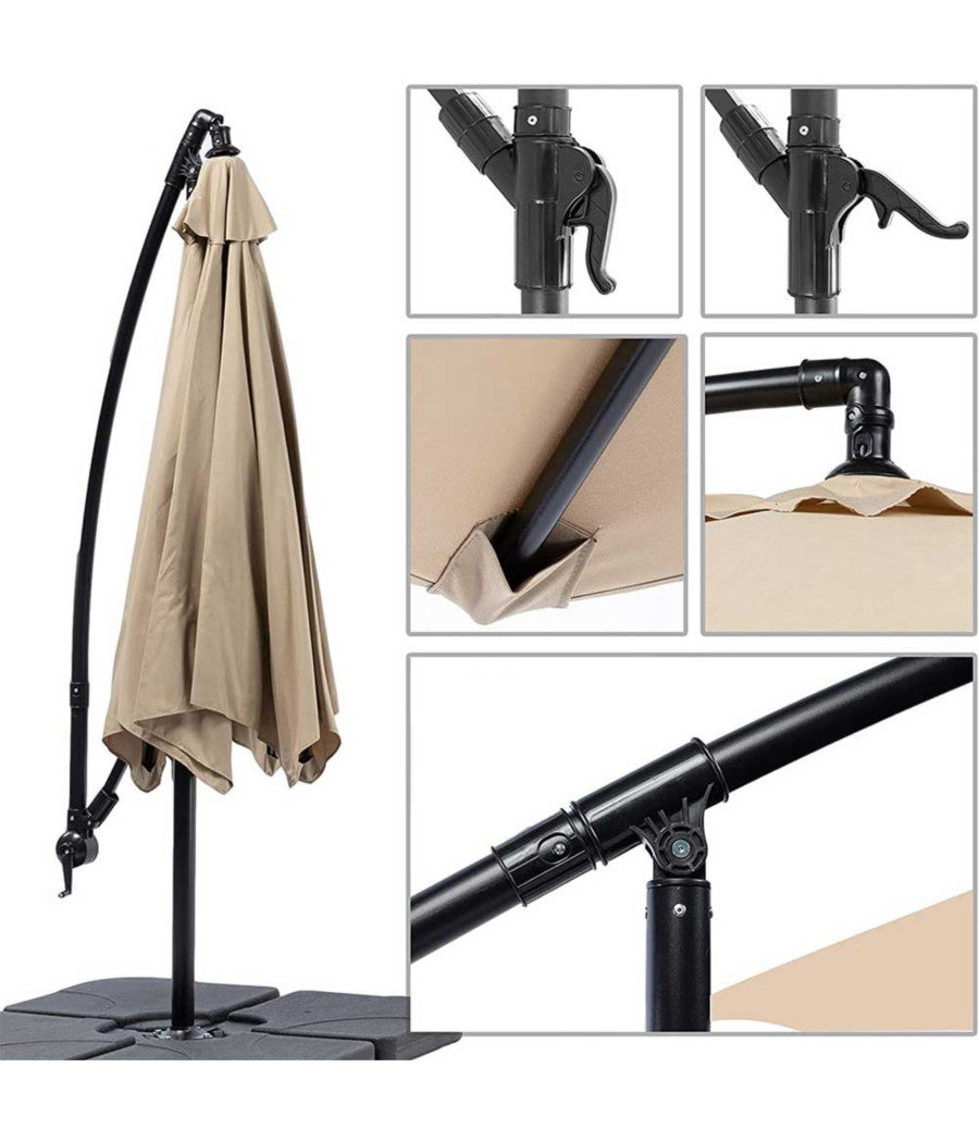 Ombrellone Giardino Decentrato 3x3 Con Pendente Palo Alluminio Gazebo Antivento  Grigio       