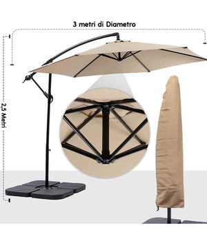 Ombrellone Giardino Decentrato 3x3 Con Pendente Palo Alluminio Gazebo Antivento  Grigio       