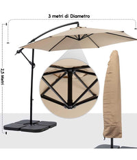 Ombrellone Giardino Decentrato 3x3 Con Pendente Palo Alluminio Gazebo Antivento  Grigio       