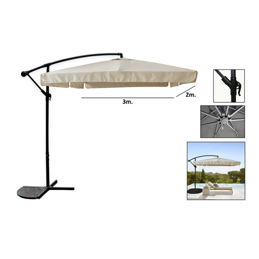 Trade Shop - Ombrellone Laterale Da Giardino Protezione Sole 2x3mt Impermeabile Beige Con Base 223211 -