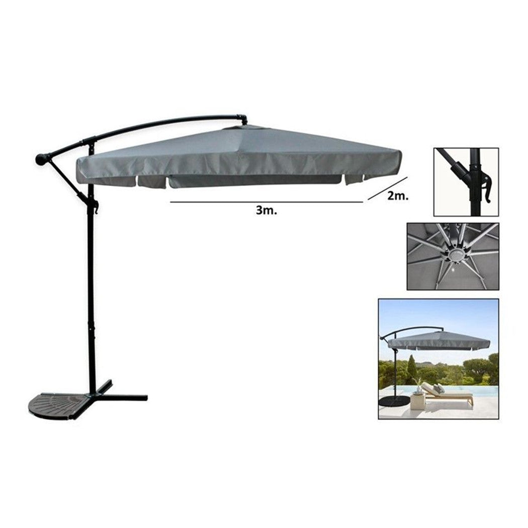 Trade Shop - Ombrellone Laterale Da Giardino Protezione Sole 2x3mt Impermeabile Grigio Con Base 223212 -        