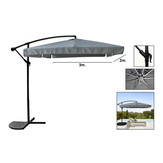 Trade Shop - Ombrellone Laterale Da Giardino Protezione Sole 2x3mt Impermeabile Grigio Con Base 223212 -        