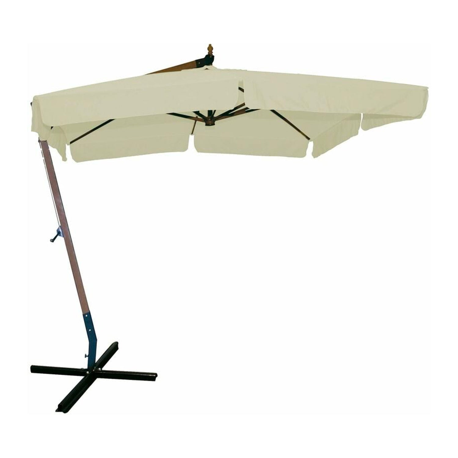 Ombrellone da giardino decentrato palo laterale in legno da 55 mm e telo esagonale in poliestere 180 gr/mq da 300x300 cm con bordura da 50 mm. Ombrellone 3x3 mt tondo con base a croce