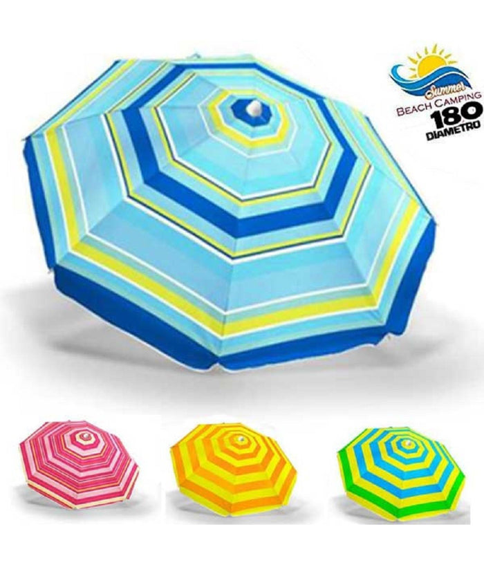 Ombrellone Mare Spiaggia Diametro 180 Cm Con Snodo Tessuto In Polyest Palo 32mm         