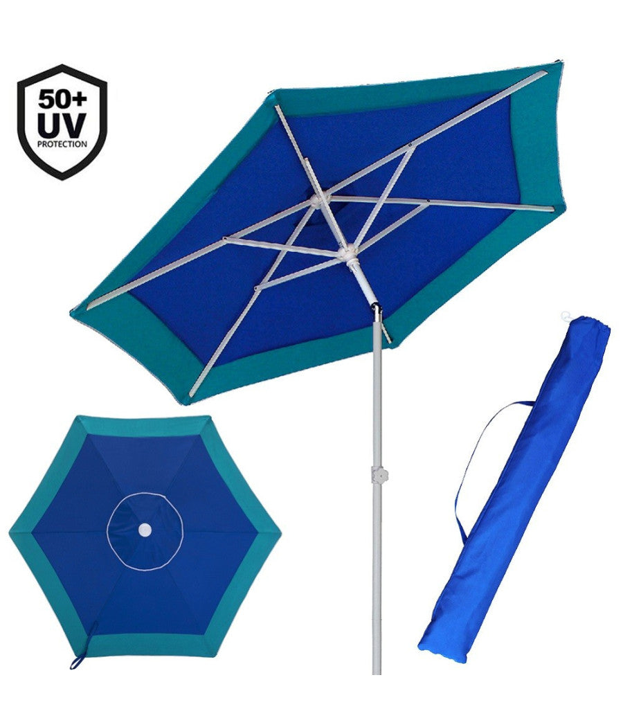 Ombrellone Mare Spiaggia Giardino Acciaio Grande 210cm Turchese Blu Con Custodia         