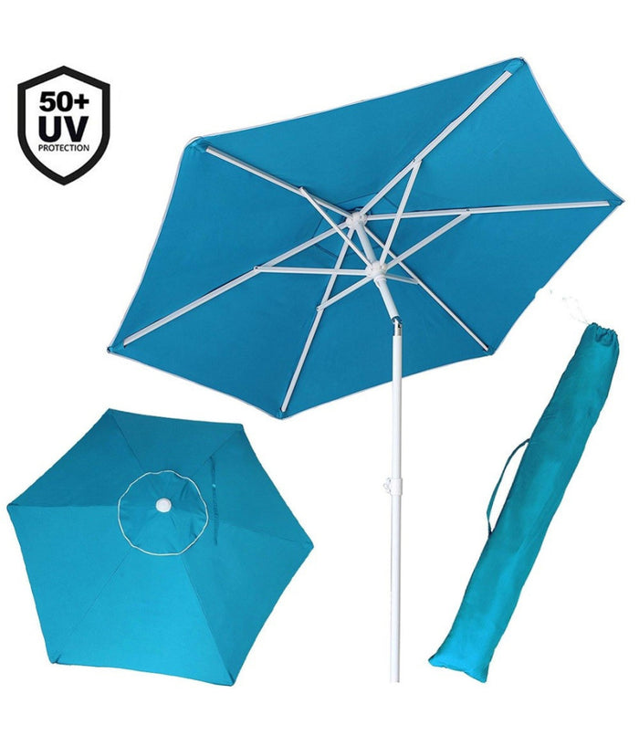 Ombrellone Mare Spiaggia Giardino Acciaio Inox Grande 210cm Azzurro Con Custodia         