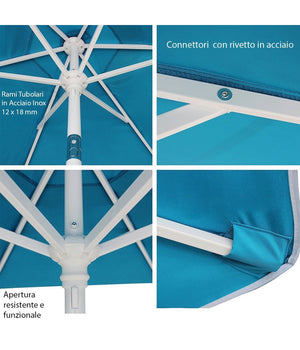 Ombrellone Mare Spiaggia Giardino Acciaio Inox Grande 210cm Azzurro Con Custodia         