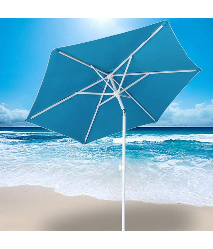 Ombrellone Mare Spiaggia Giardino Acciaio Inox Grande 210cm Azzurro Con Custodia         