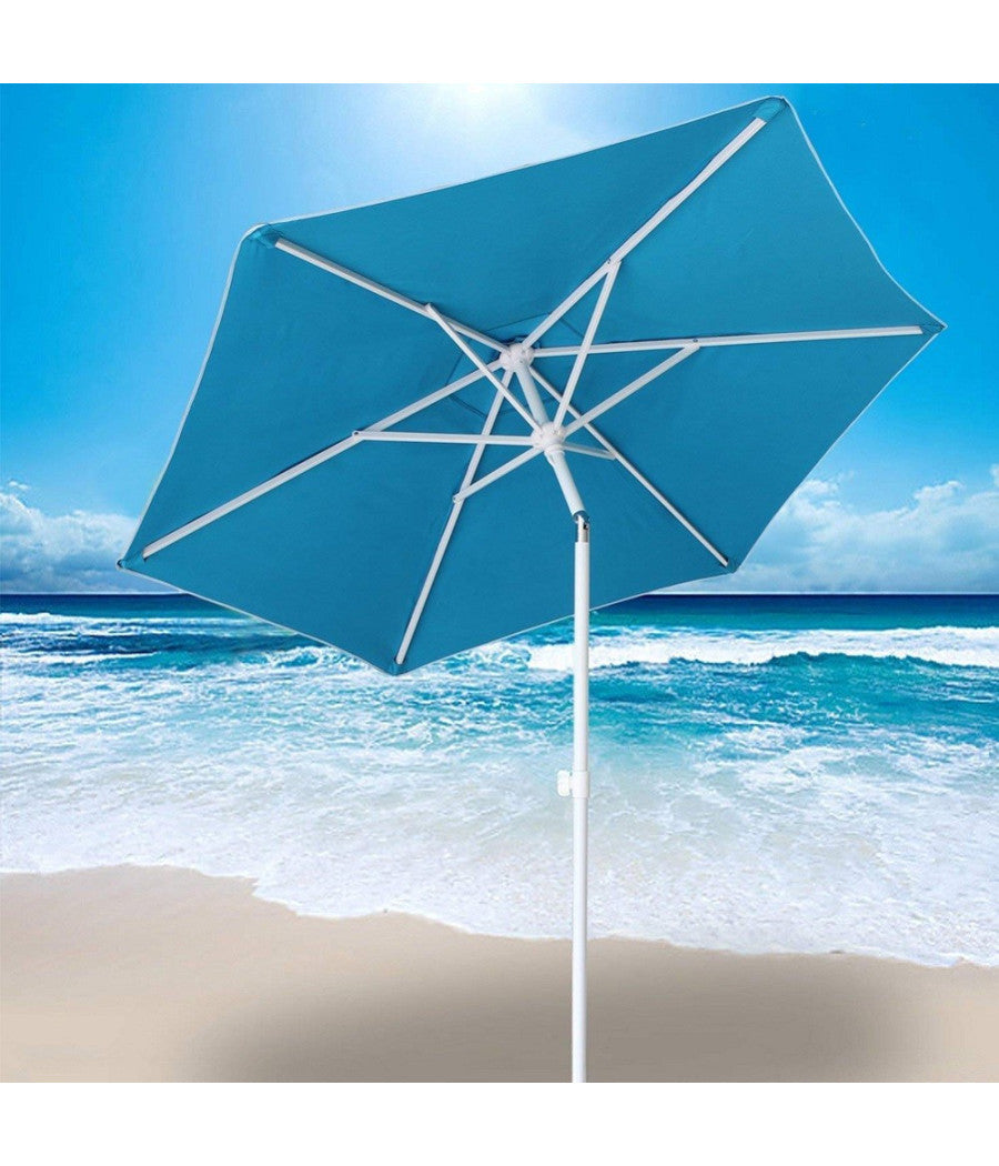 Ombrellone Mare Spiaggia Giardino Acciaio Inox Grande 210cm Azzurro Con Custodia         