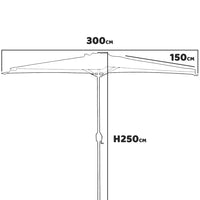 Mezza Luna - Ombrellone a mezza luna con palo centrale da Ø38 mm e telo in poliestere da 180gr/mq con airvent. Ombrellone da balcone o terrazzo in giallo L300xP150xH250 cm