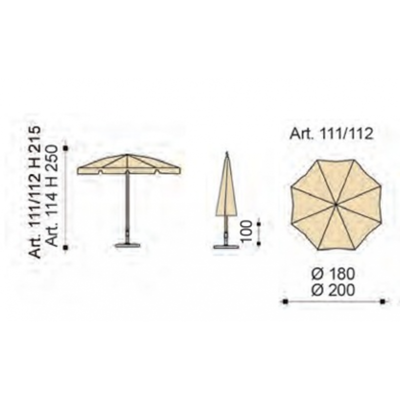 Ombrellone palo centrale Novara Made in Italy - diametro 200 cm - Ecru