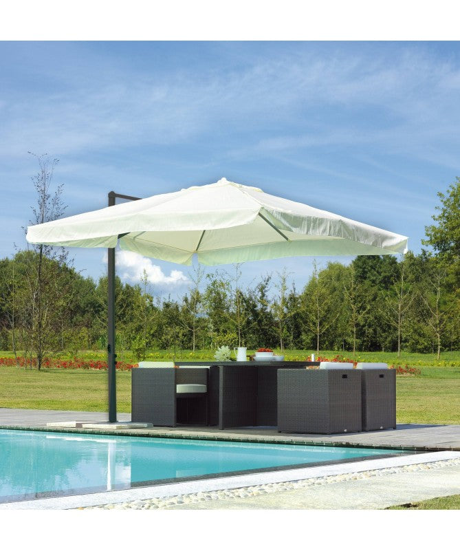 Ombrellone quadrato MOIA 3x3m in poliestere ecrù con fusto antracite