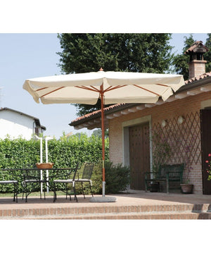 Ombrellone quadrato MOIA 3x3m in poliestere ecrù con volante antivento e fusto in legno teak
