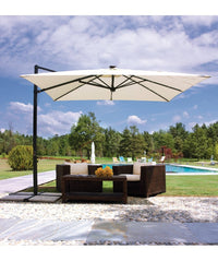 Ombrellone quadrato MOIA con luci 3x3m in poliestere ecrù con fusto laterale antracite