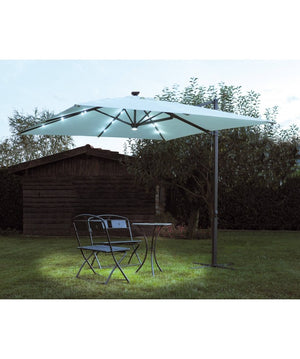 Ombrellone quadrato MOIA con luci 3x3m in poliestere ecrù con fusto laterale antracite