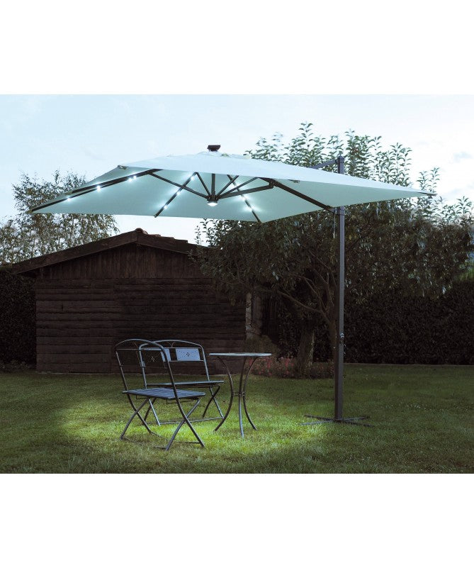 Ombrellone quadrato MOIA con luci 3x3m in poliestere ecrù con fusto laterale antracite