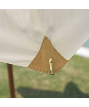 Ombrellone rettangolare MOIA 3x4m in poliestere ecrù con volante, antivento e fusto in legno teak