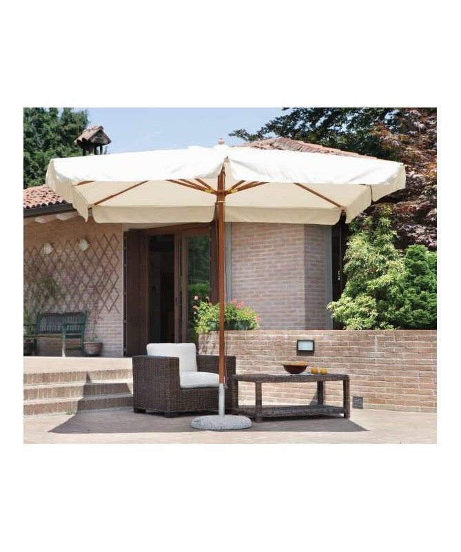 Ombrellone rettangolare MOIA 3x4m in poliestere ecrù fusto in legno teak