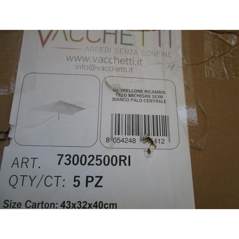 Ombrellone ricambio telo michigan 3x3m bianco palo centrale