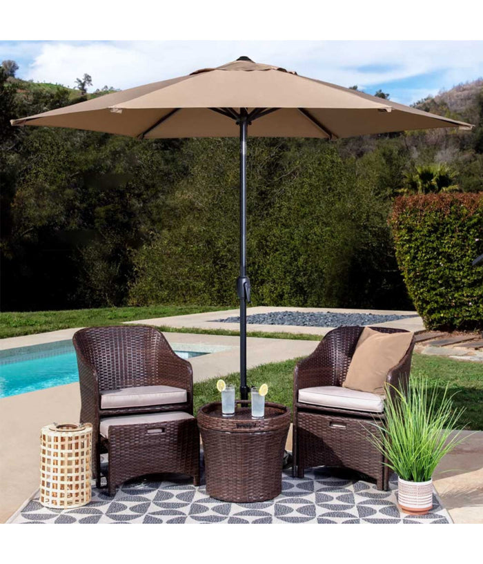 Ombrellone Rotondo Da Giardino Palo Centrale Con Chiusura A Carrucola Antivento  Bianco       