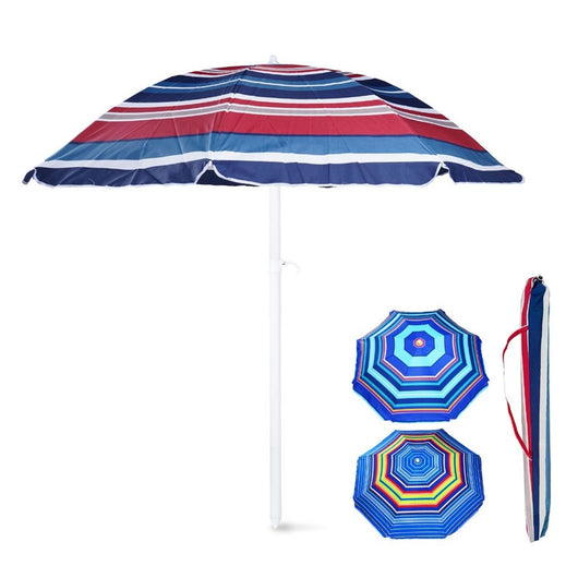 Trade Shop - Ombrellone Spiaggia Mare 180cm Strisce Multicolore Regolabile Con Sacca Trasporto 618407 -