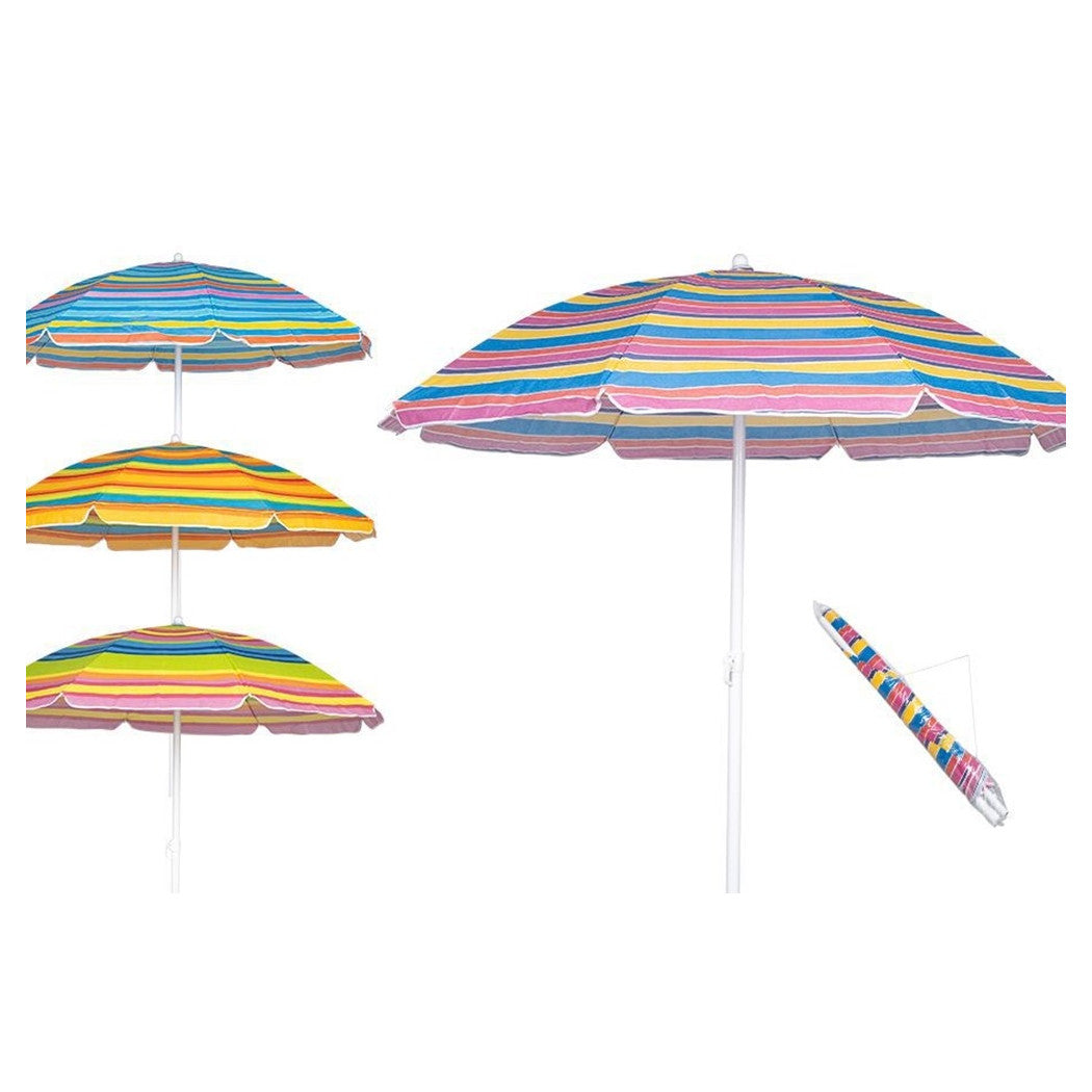 Trade Shop - Ombrellone Spiaggia Mare Da 180 Cm 8 Stecche In Tessuto Tnt A Strisce Colorate 6699055 -