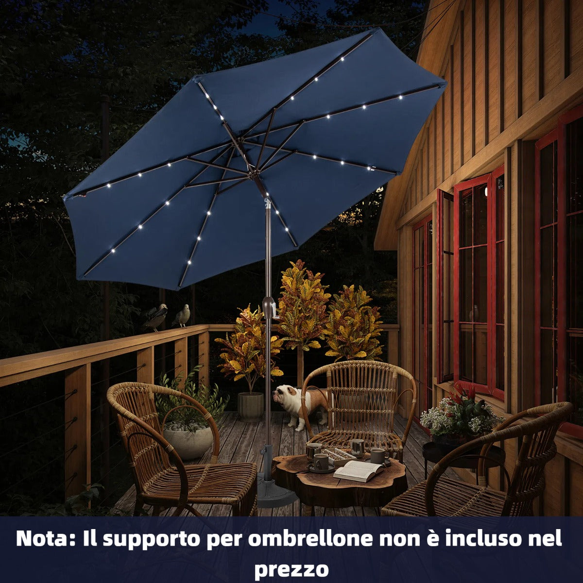 Ombrellone con luci LED da giardino in ferro ?300cm Parasole da esterno spaggia Blu-Ombrelloni