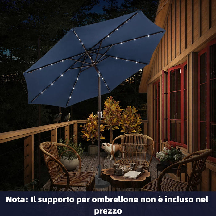 Ombrellone con luci LED da giardino in ferro ?300cm Parasole da esterno spaggia Blu-Ombrelloni