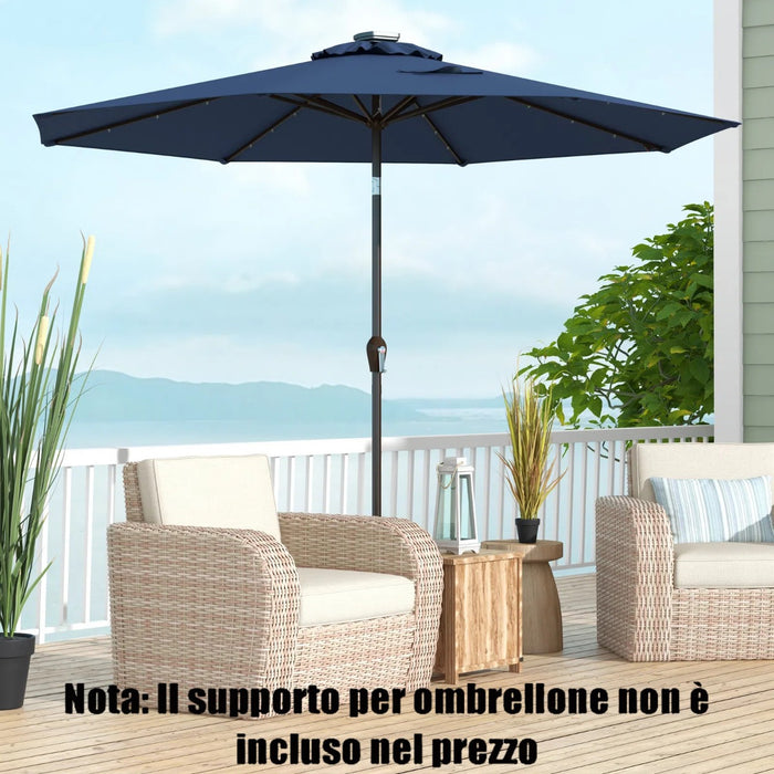 Ombrellone con luci LED da giardino in ferro ?300cm Parasole da esterno spaggia Blu-Ombrelloni