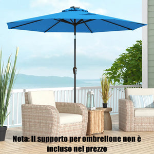 Ombrellone con luci LED da giardino in ferro ?300cm Parasole da esterno spaggia Azzurro-Ombrelloni