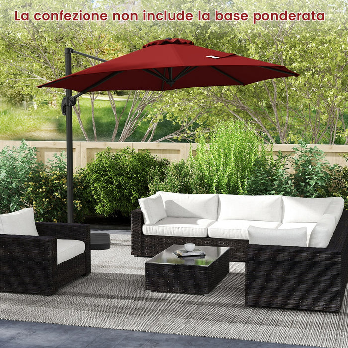 Ombrellone da esterno con base a forma di croce, Ombrellone con rotazione a 360¡ã per giardino e piscina e cortile Rosso-Ombrelloni