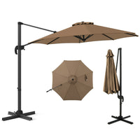 Ombrellone da esterno con base a forma di croce, Ombrellone con rotazione a 360¡ã per giardino e piscina e cortile Marrone-Ombrelloni