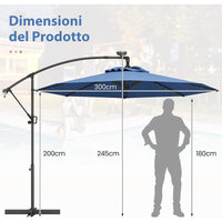Ombrellone da giardino 300 cm con 32 luci led per piscina e altri spazi esteriori-Ombrellone girevole con inclinazione regolabile esteriori  Blu
