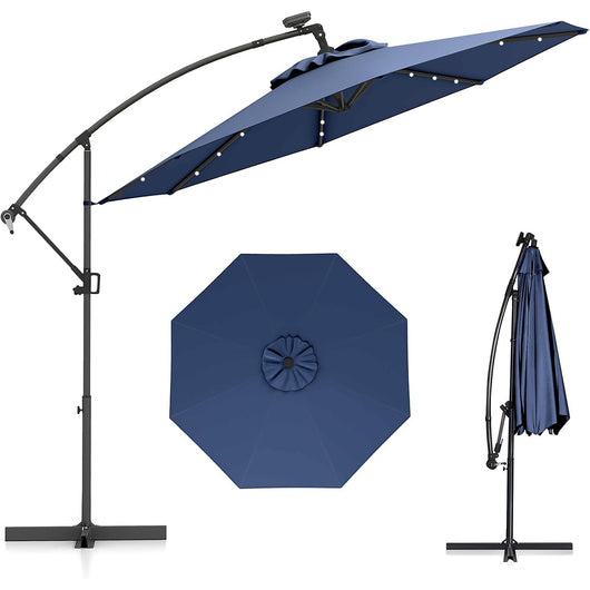 Ombrellone da giardino 300 cm con 32 luci led per piscina e altri spazi esteriori-Ombrellone girevole con inclinazione regolabile esteriori  Blu Scuro
