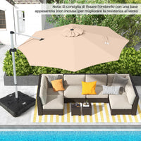 Ombrellone da giardino 339cm con rotazione a 360¡ã inclinazione regolabile, Ombrellone a sbalzo rotondo Beige-Ombrelloni