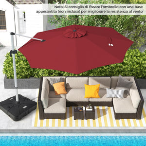 Ombrellone da giardino 339cm con rotazione a 360¡ã inclinazione regolabile, Ombrellone a sbalzo rotondo Rosso-Ombrelloni