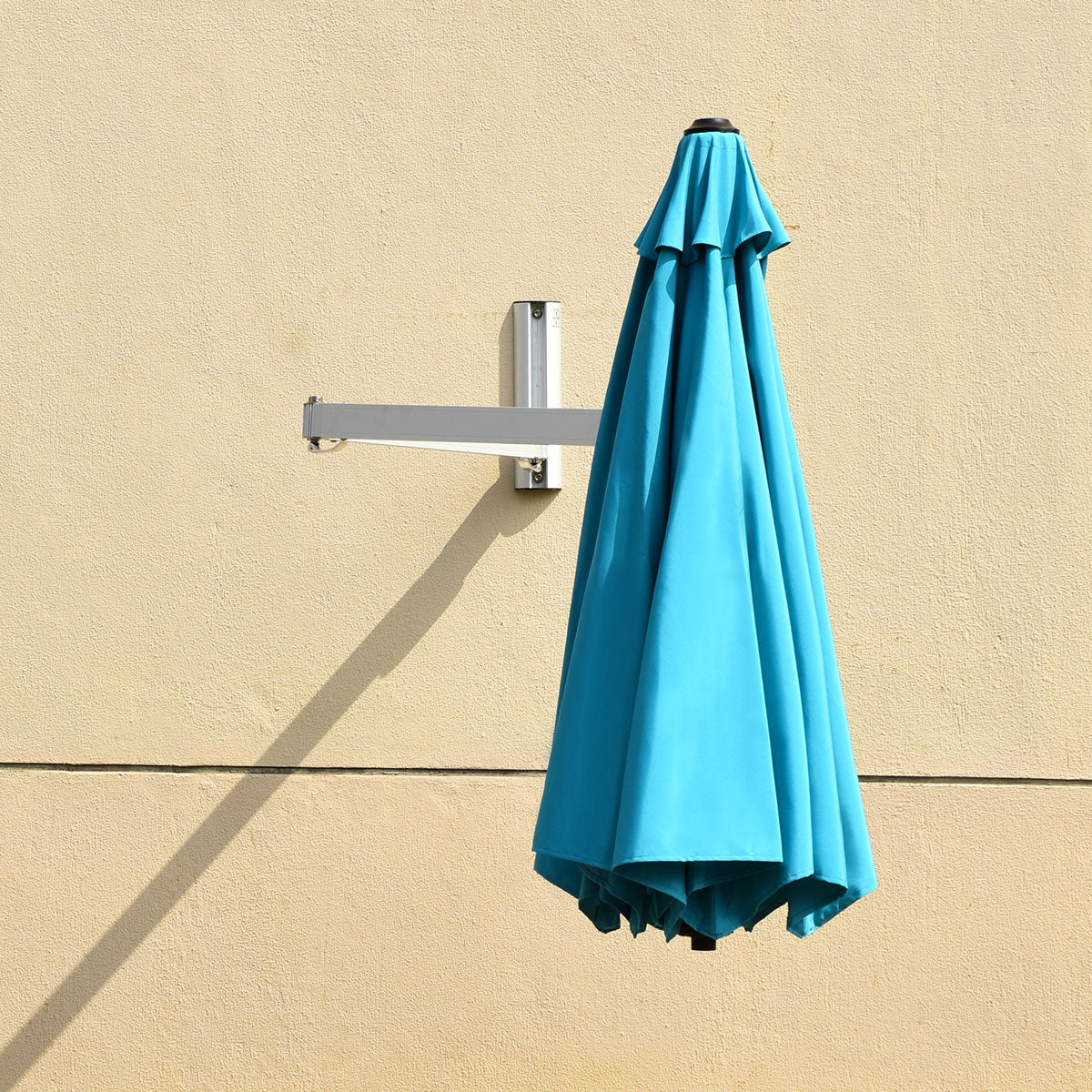 Ombrellone da muro per giardino inclinabile con asta regolabile, Ombrellone decentrato da parete 244cm azzurro-Ombrelloni