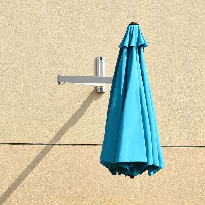 Ombrellone da muro per giardino inclinabile con asta regolabile, Ombrellone decentrato da parete 244cm azzurro-Ombrelloni