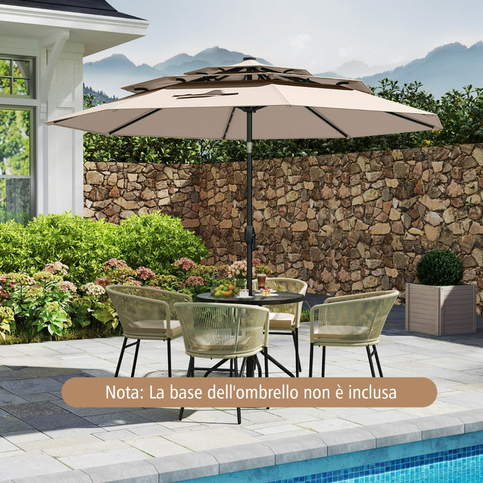 Ombrellone da patio solare 313 cm con tetto ventilato a 3 piani, Tenda parasole per tavolo da giardino Beige-Ombrelloni