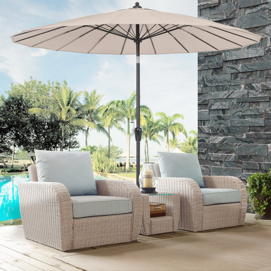 Ombrellone da mercato con costole in fibra di vetro inclinazione a pulsante, Ombrellone da patio rotondo di 265cm Beige-Ombrelloni