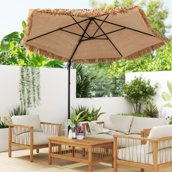 Ombrellone sospeso hawaiano con parte superiore ventilata giardino terrazza, Ombrellone a sbalzo hula tiki thatch da patio Naturale-Ombrelloni