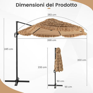 Ombrellone sospeso hawaiano con parte superiore ventilata giardino terrazza, Ombrellone a sbalzo hula tiki thatch da patio Naturale-Ombrelloni
