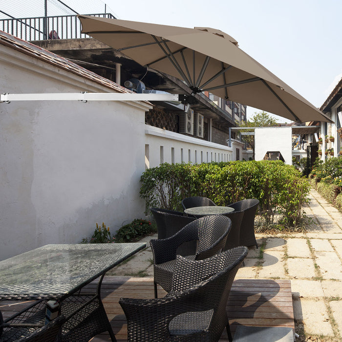 Ombrellone da muro per giardino inclinabile con asta regolabile, Ombrellone decentrato da parete 250cm Marrone-Ombrelloni