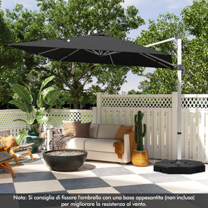 Ombrellone quadrato con base incrociata con palo in alluminio, Ombrellone con inclinazione regolabile Nero-Ombrelloni