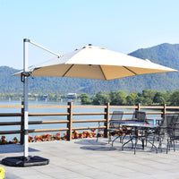 Ombrellone quadrato con base incrociata con palo in alluminio, Ombrellone con inclinazione regolabile Beige-Ombrelloni