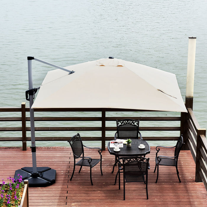 Ombrellone quadrato con base incrociata con palo in alluminio, Ombrellone con inclinazione regolabile Beige-Ombrelloni