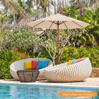 Ombrellone rotondo a carrucola in legno con meccanismo a carrucola, Ombrellone da mercato per cortile Beige-Ombrelloni