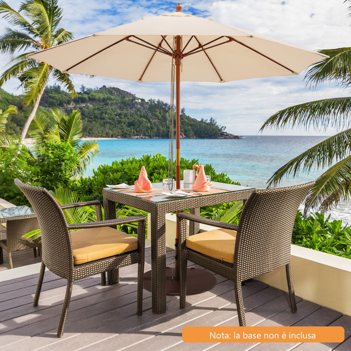 Ombrellone rotondo a carrucola in legno con meccanismo a carrucola, Ombrellone da mercato per cortile Beige-Ombrelloni