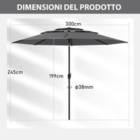 Ombrellone da esterno con doppia ventilazione telaio in alluminio, Ombrellone ad inclinazione automatica Grigio-Ombrelloni