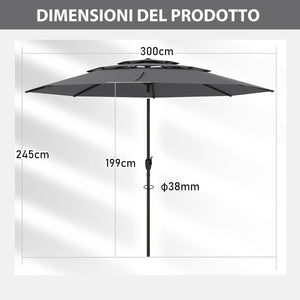 Ombrellone da esterno con doppia ventilazione telaio in alluminio, Ombrellone ad inclinazione automatica Grigio-Ombrelloni
